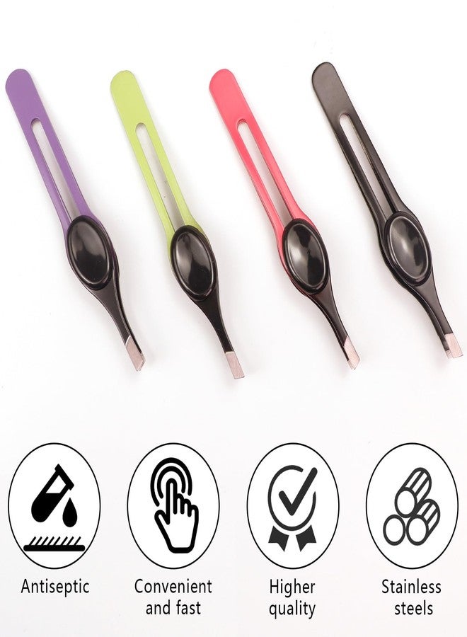 Abvsdu 4 PCS Non-Slip Grip Tweezers, Tweezers for Women Facial Hair, Stainless Steel Bevel Tweezer, Professional Eyebrow Shaping Tweezer for Men and Women, Facial Hair, Blackhead Remover - Image 4